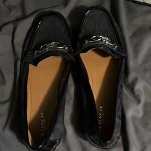 Coach Black Logo Moccasin Loafers with Silver Horsebit